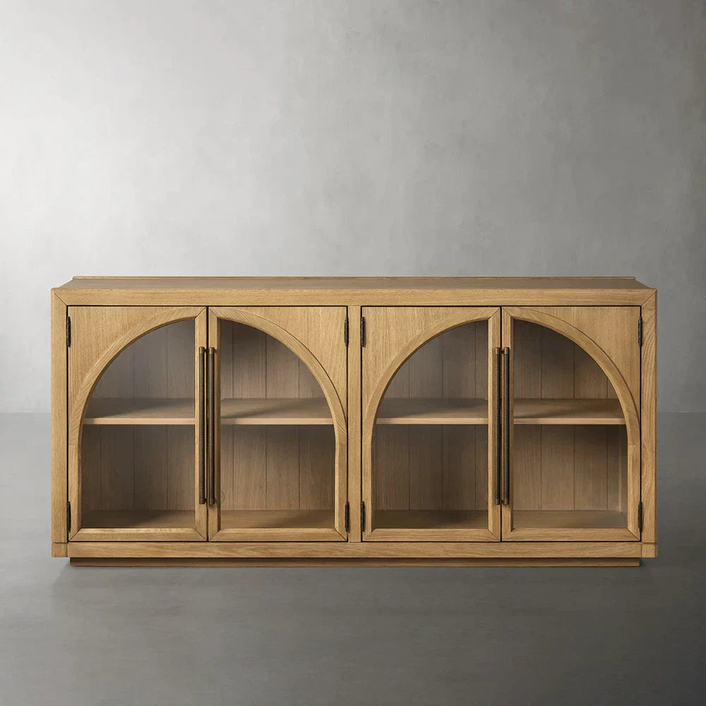 Hattie Oak Wood Buffet Sideboard Vintage Arched TV Cabinets Hatments Entrance Cabinets