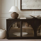 Hattie Oak Wood Buffet Sideboard Vintage Arched TV Cabinets Hatments Entrance Cabinets