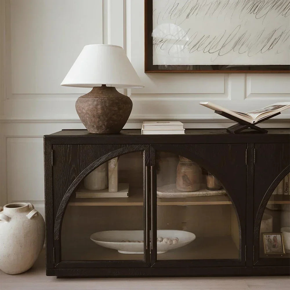 Hattie Oak Wood Buffet Sideboard Vintage Arched TV Cabinets Hatments Entrance Cabinets