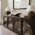 Hattie Oak Wood Buffet Sideboard Vintage Arched TV Cabinets Hatments Entrance Cabinets