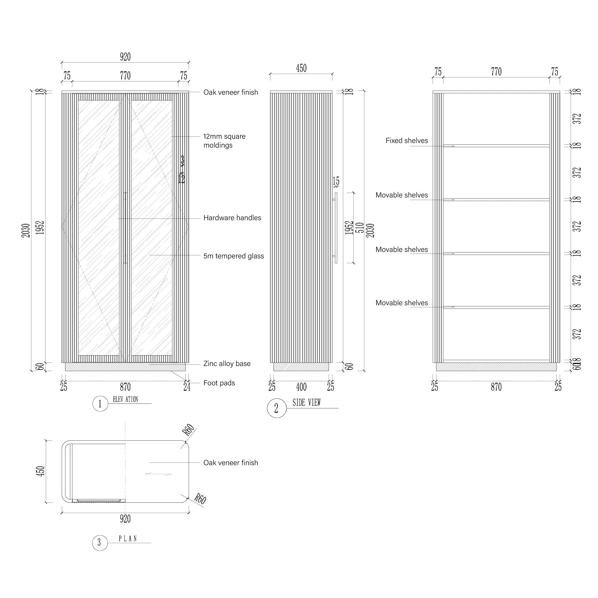 Finnley Glass Door Tall Display Cabinet Solid Wood Side Cabinet Bookcase