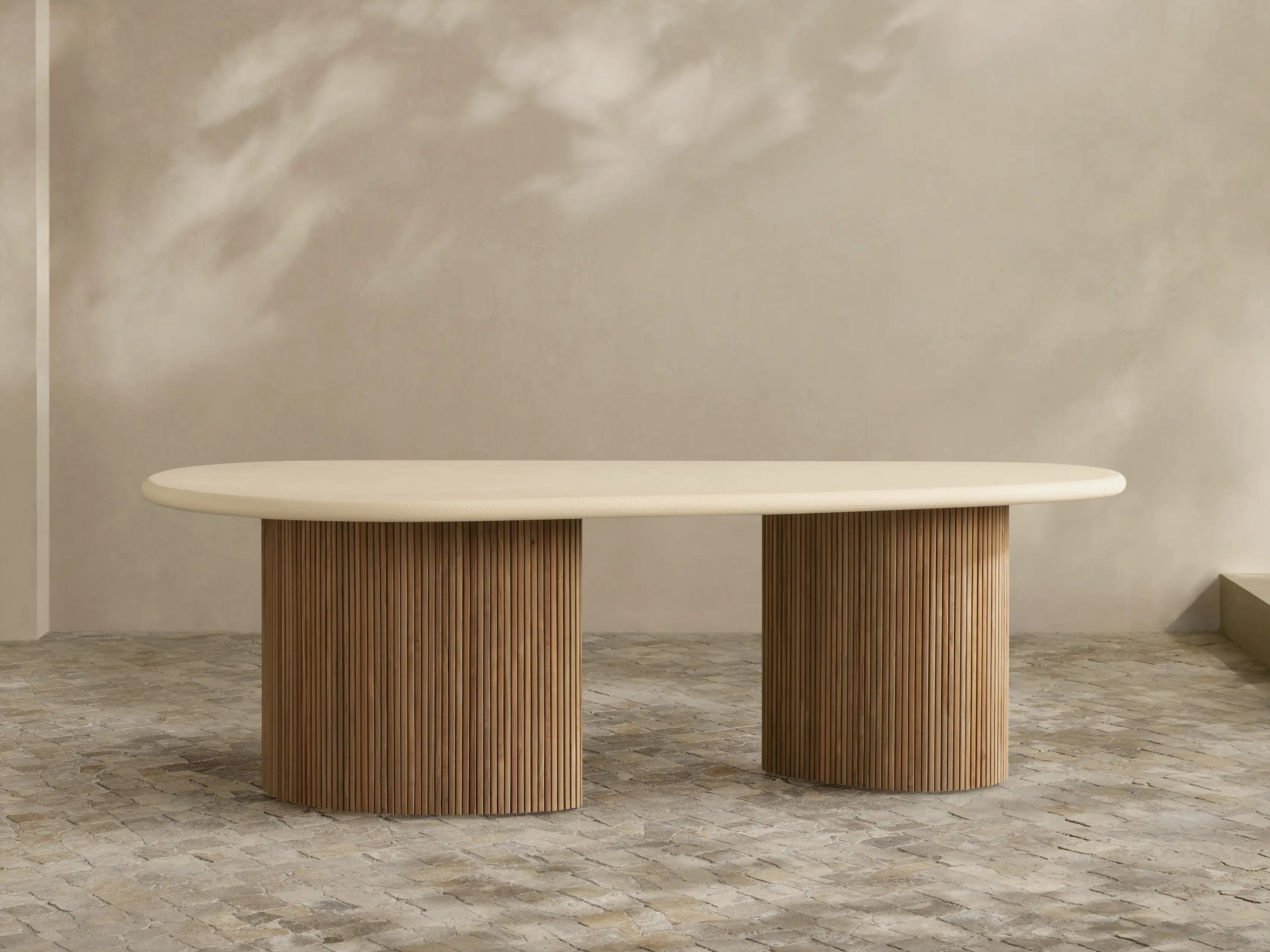 Alesso Outdoor Dining Table Modern Asymmetrical Teak Dining Table