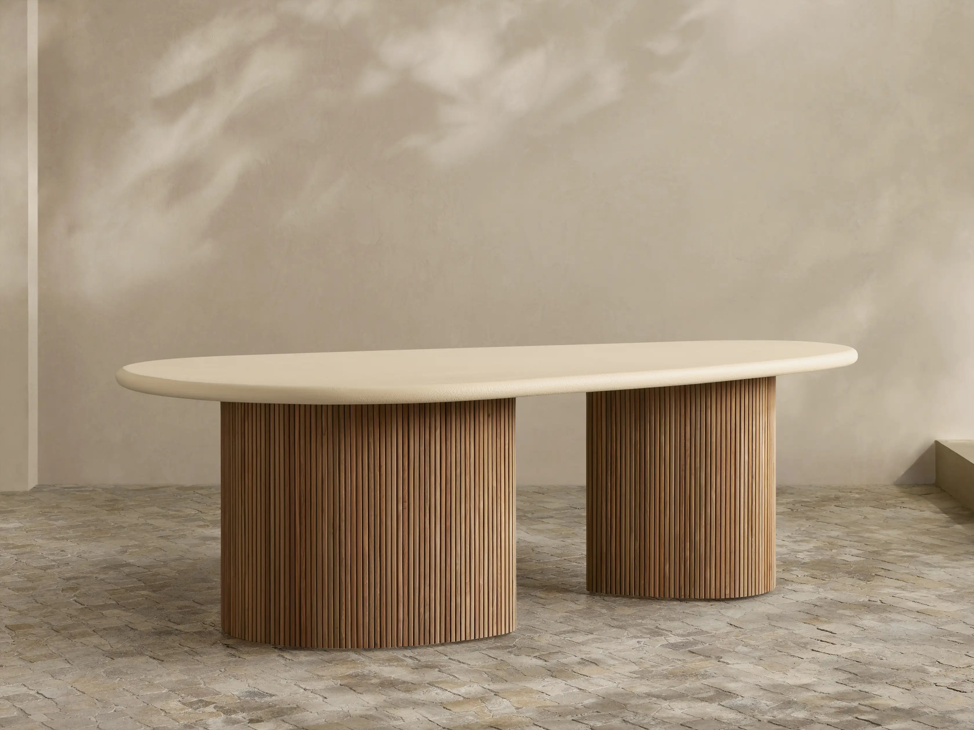 Alesso Outdoor Dining Table Modern Asymmetrical Teak Dining Table