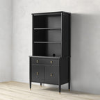 Lavenir French Open-Top Hutch Display Tall Cabinet Wood Dining Sideboard with Concealed Storage Base Cabinet