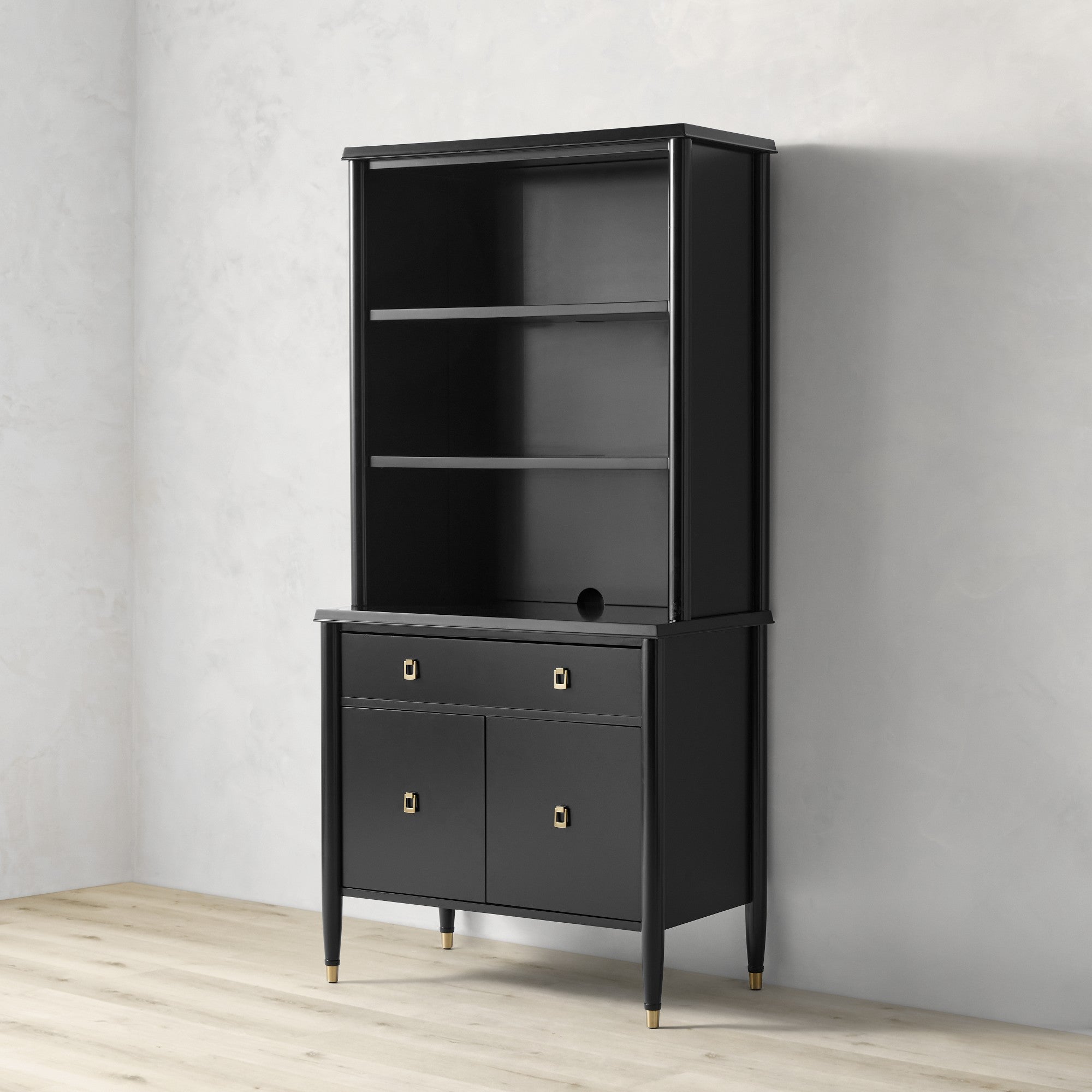 Lavenir French Open-Top Hutch Display Tall Cabinet Wood Dining Sideboard with Concealed Storage Base Cabinet