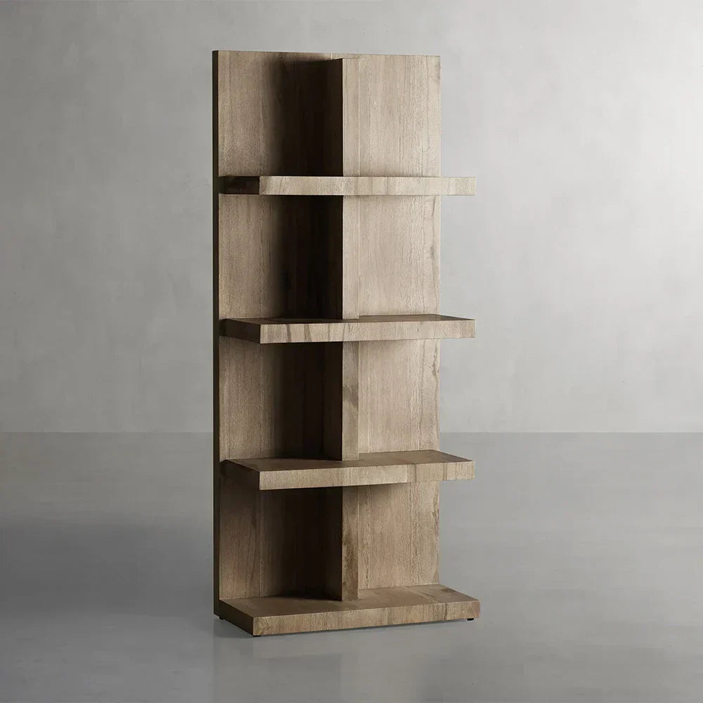 Leandro Solid Oak Wood Tall Display Cabinet Open Storage Bookcase