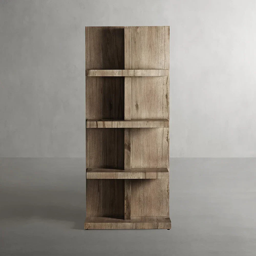 Leandro Solid Oak Wood Tall Display Cabinet Open Storage Bookcase