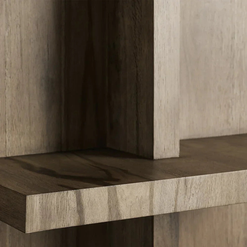 Leandro Solid Oak Wood Tall Display Cabinet Open Storage Bookcase
