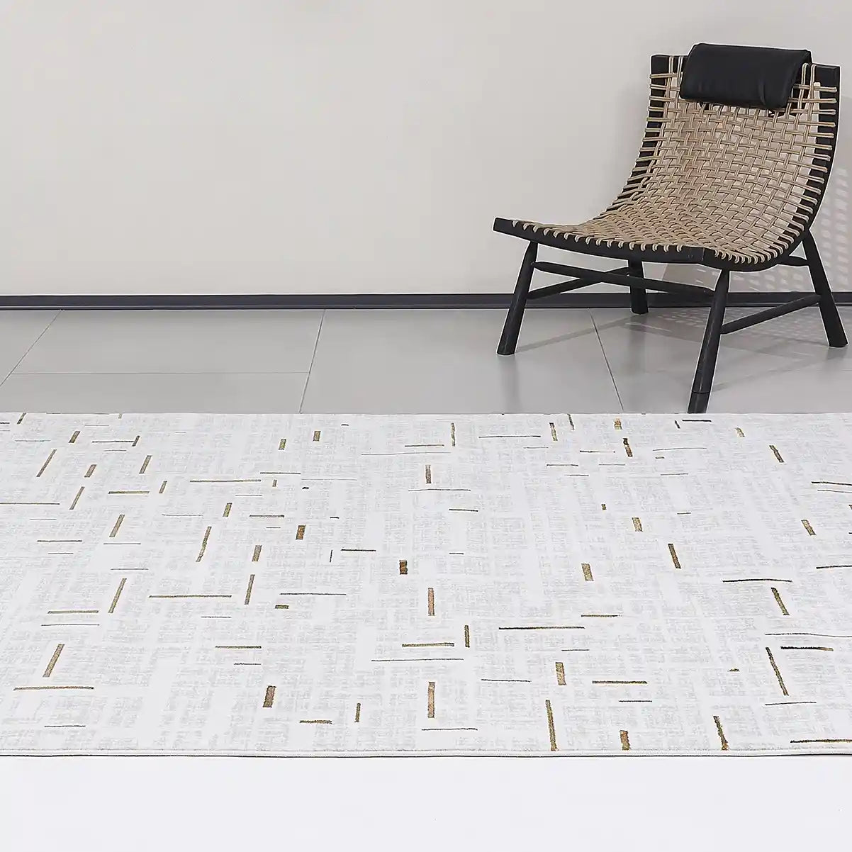 LiuJin Gilded Line Abstract Ivory Area Rug Minimalist Sophistication & Understated Luxury Carpet