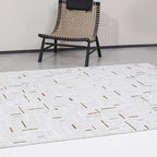 LiuJin Gilded Line Abstract Ivory Area Rug Minimalist Sophistication & Understated Luxury Carpet