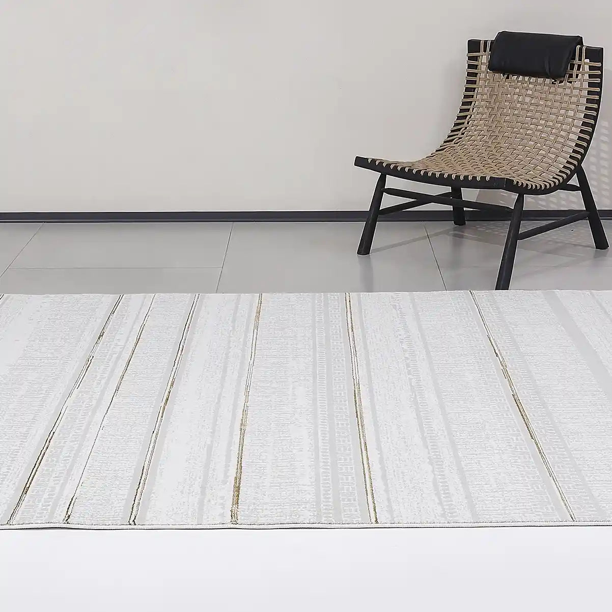 LiuJin Vertical Trace Abstract Ivory Area Rug with Minimalist Rhythm Carpet Modern Vertical Trace Texture Style