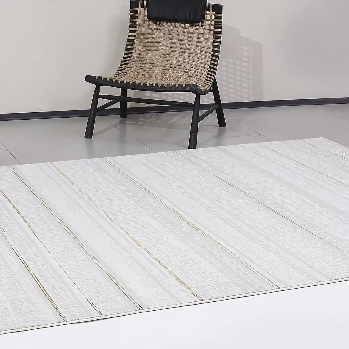 LiuJin Vertical Trace Abstract Ivory Area Rug with Minimalist Rhythm Carpet Modern Vertical Trace Texture Style
