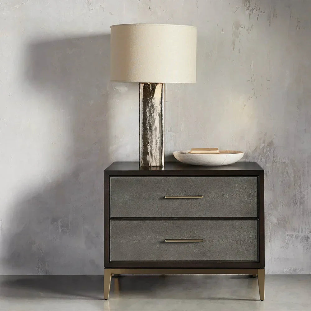 Malone Wood Nightstand with Leather Insets 2-Drawer Cabinet Nightside Table