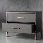 Malone Wood Nightstand with Leather Insets 2-Drawer Cabinet Nightside Table