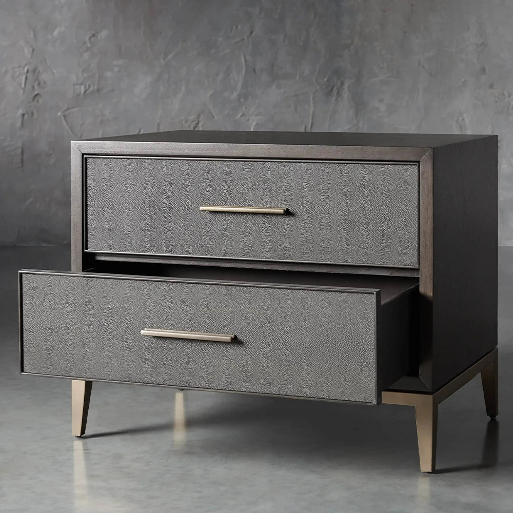 Malone Wood Nightstand with Leather Insets 2-Drawer Cabinet Nightside Table
