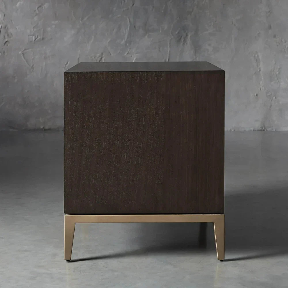 Malone Wood Nightstand with Leather Insets 2-Drawer Cabinet Nightside Table