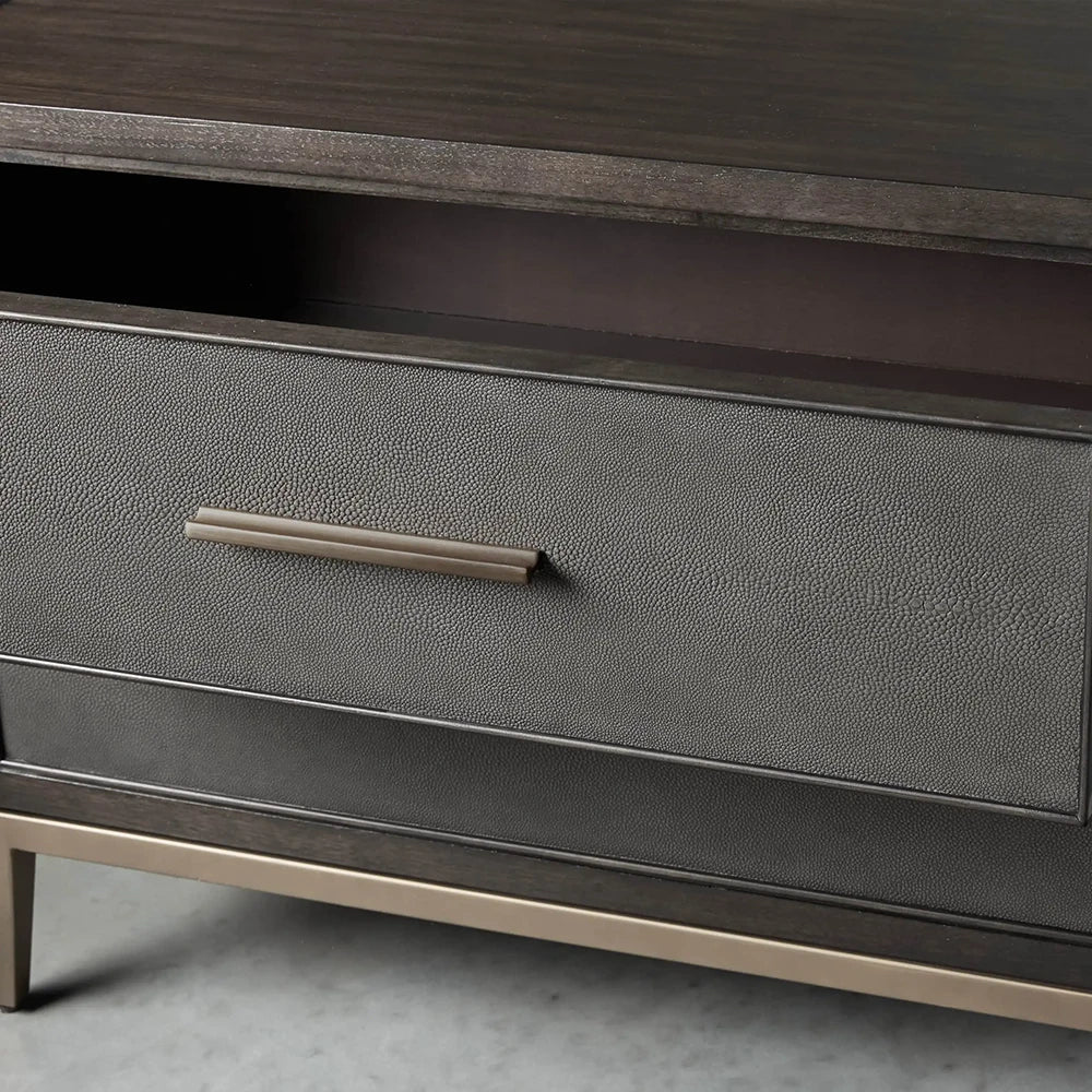 Malone Wood Nightstand with Leather Insets 2-Drawer Cabinet Nightside Table