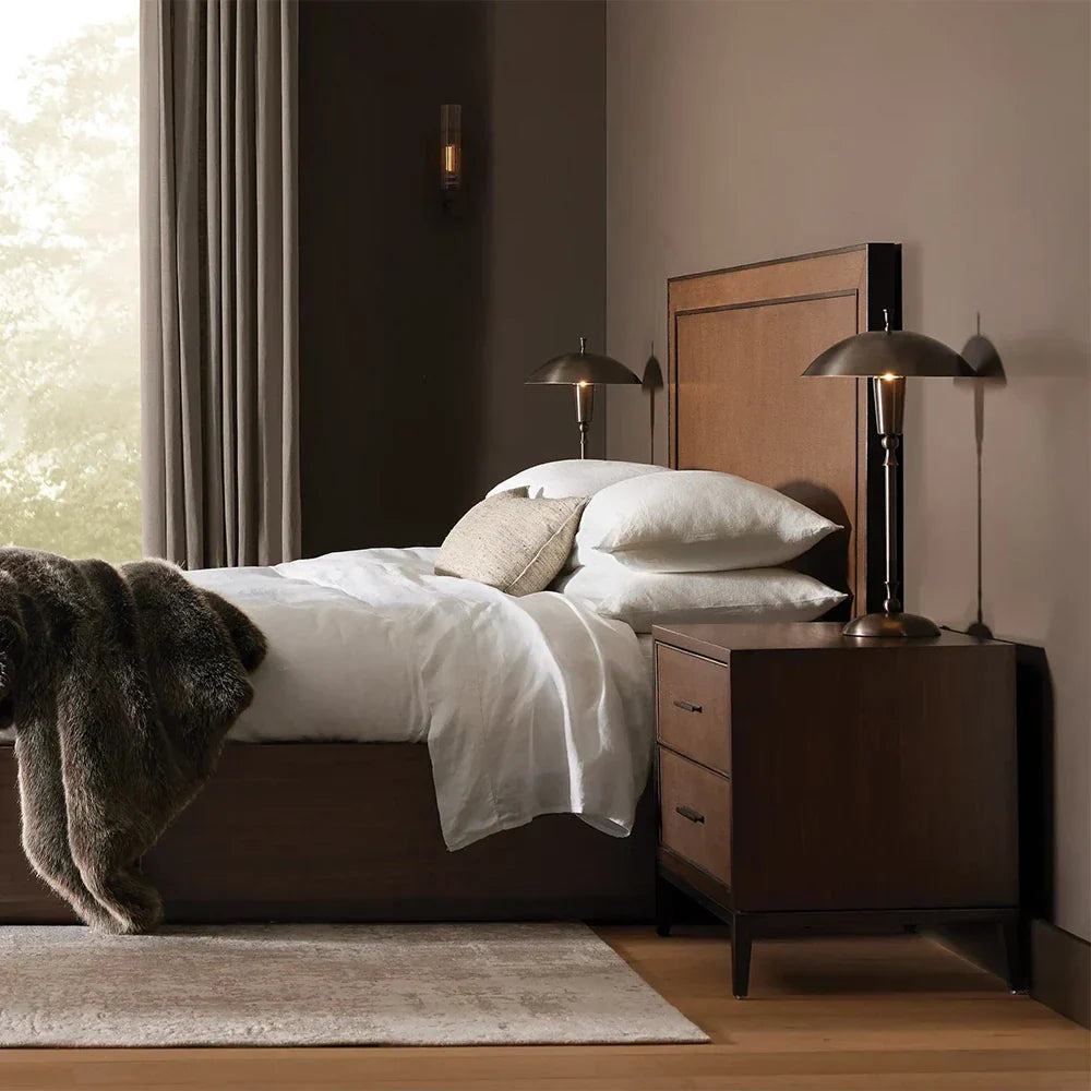 Malone Wood Nightstand with Leather Insets 2-Drawer Cabinet Nightside Table
