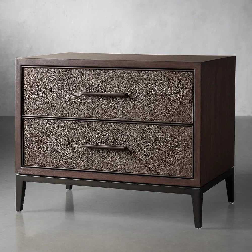 Malone Wood Nightstand with Leather Insets 2-Drawer Cabinet Nightside Table