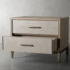 Malone Wood Nightstand with Leather Insets 2-Drawer Cabinet Nightside Table