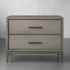 Malone Wood Nightstand with Leather Insets 2-Drawer Cabinet Nightside Table