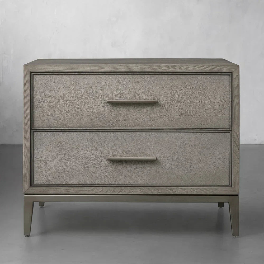Malone Wood Nightstand with Leather Insets 2-Drawer Cabinet Nightside Table