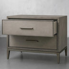 Malone Wood Nightstand with Leather Insets 2-Drawer Cabinet Nightside Table