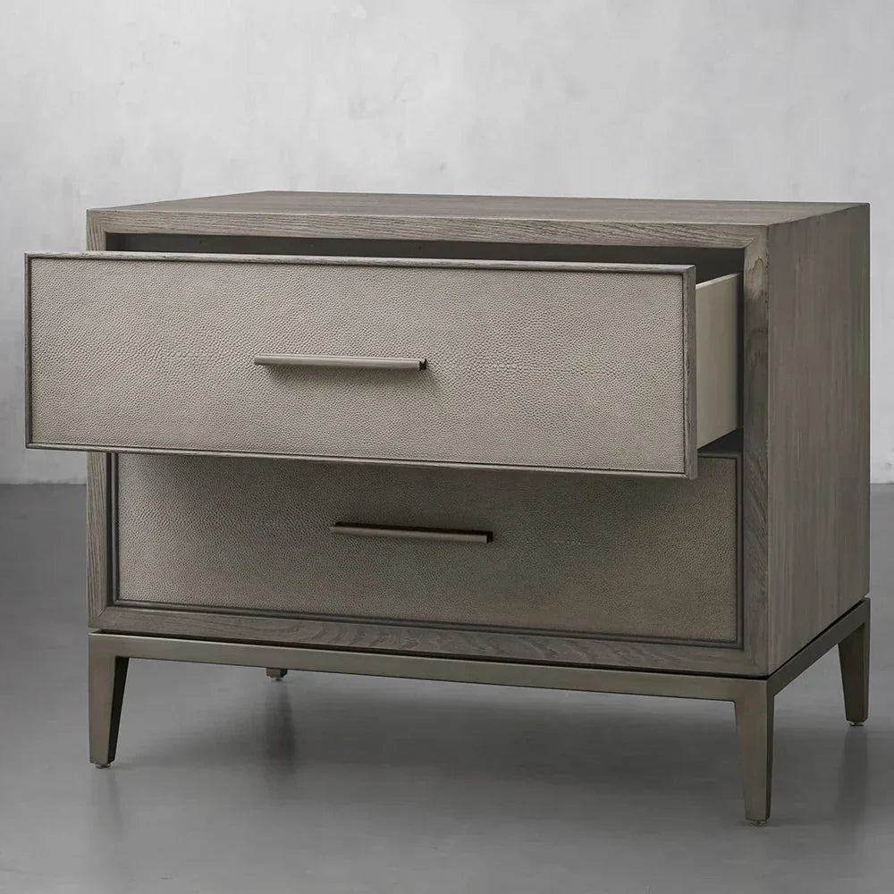 Malone Wood Nightstand with Leather Insets 2-Drawer Cabinet Nightside Table