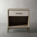 Malone Solid Wood Open Nightstand with 3-Drawers Cabinet Shagreen Leather Nightside Table