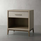 Malone Solid Wood Open Nightstand with 3-Drawers Cabinet Shagreen Leather Nightside Table