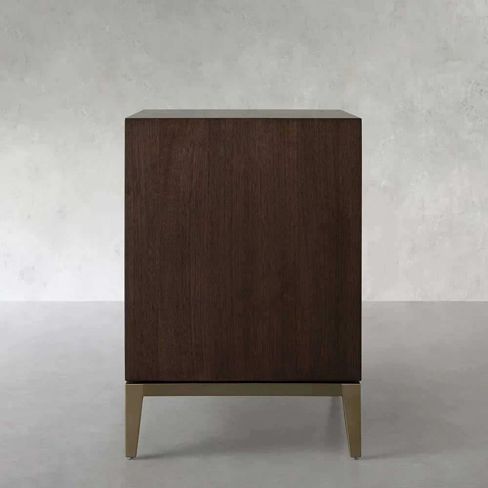 Malone Solid Wood Open Nightstand with 3-Drawers Cabinet Shagreen Leather Nightside Table