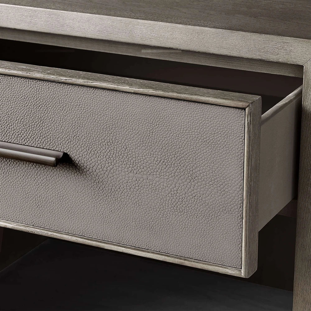 Malone Solid Wood Open Nightstand with 3-Drawers Cabinet Shagreen Leather Nightside Table
