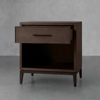 Malone Solid Wood Open Nightstand with 3-Drawers Cabinet Shagreen Leather Nightside Table