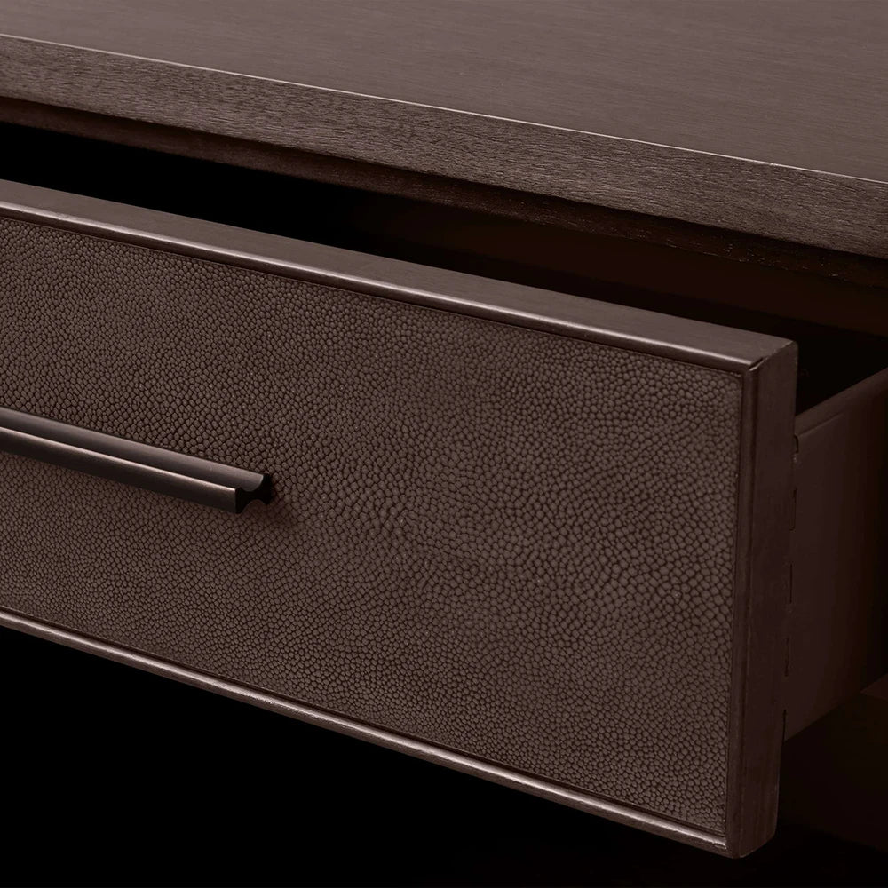 Malone Solid Wood Open Nightstand with 3-Drawers Cabinet Shagreen Leather Nightside Table