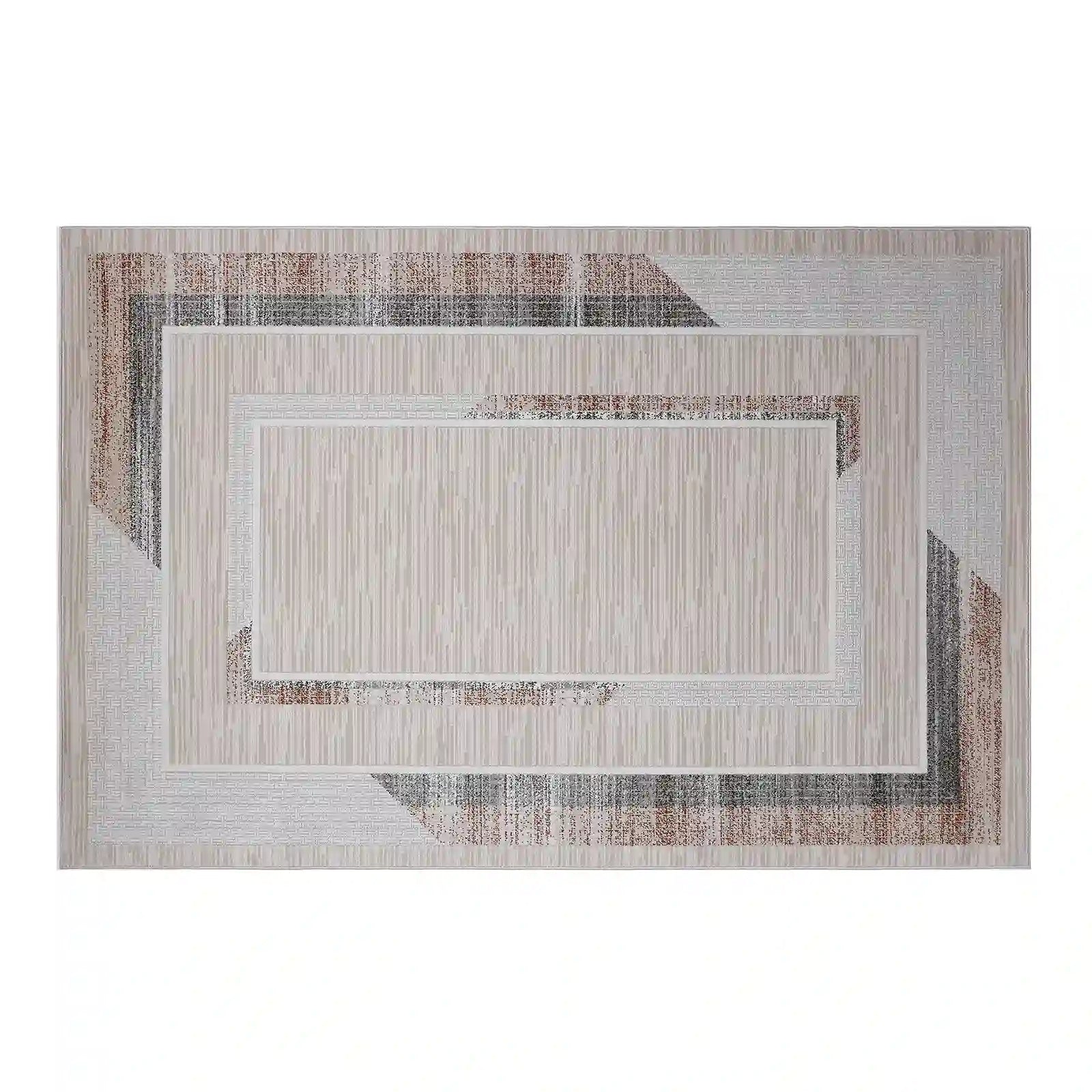 Meilade Framed Band Abstract Neutral Area Rug with Modern Light Luxury Frame with Layered Style Carpet