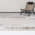 Tapis de zone neutre abstrait Meilade encadré avec cadre moderne de luxe léger avec tapis de style superposé