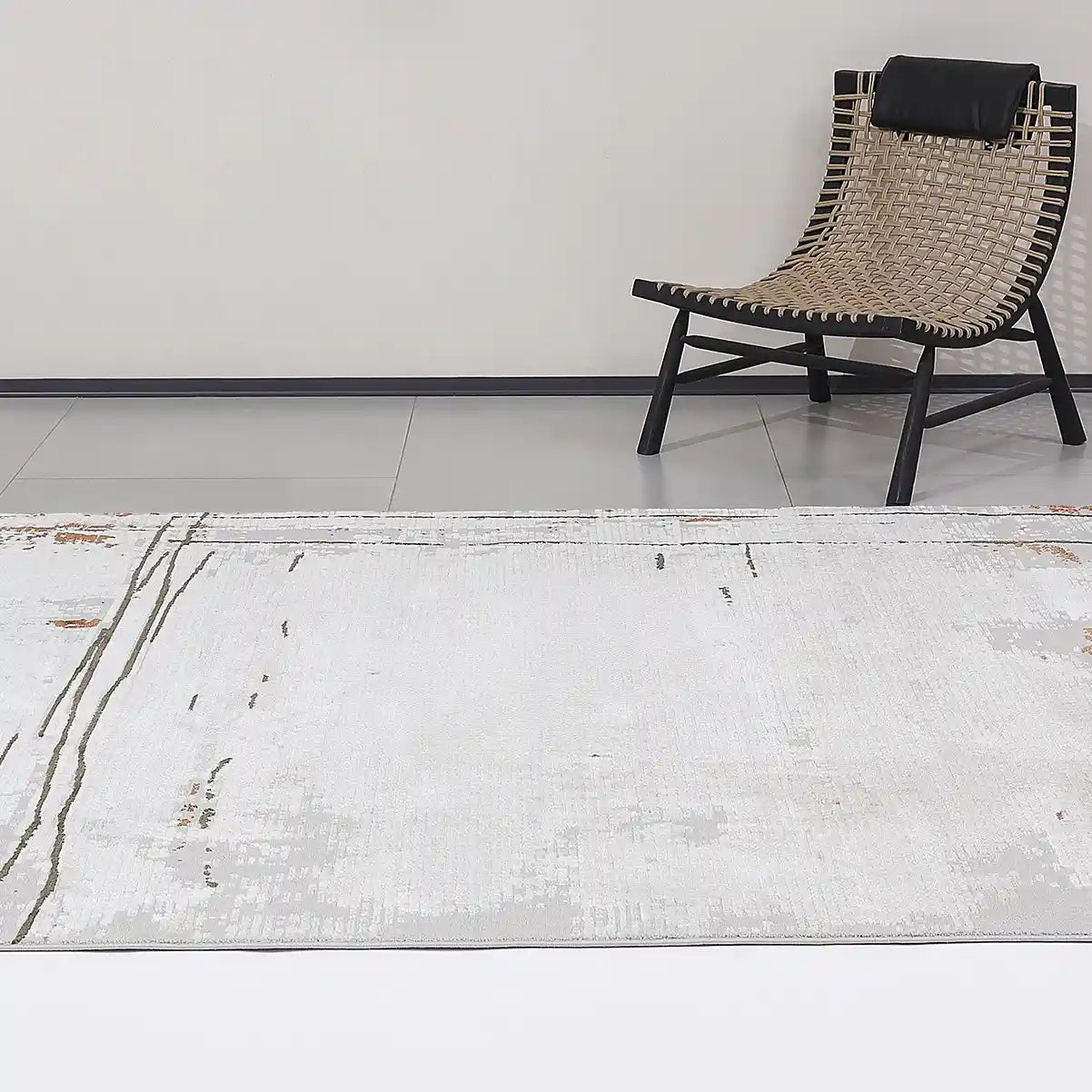 Meilade Linear Frame Abstract Ivory Area Rug with Artistic Retro & Minimalist Casual Carpet Modern Linear Frame Style