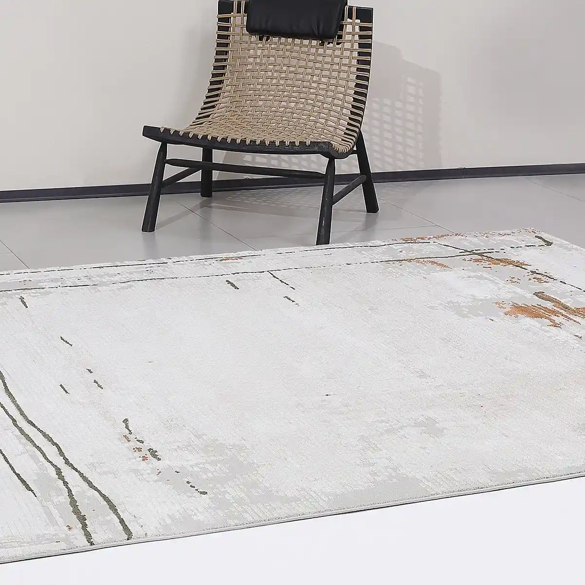 Meilade Linear Frame Abstract Ivory Area Rug with Artistic Retro & Minimalist Casual Carpet Modern Linear Frame Style