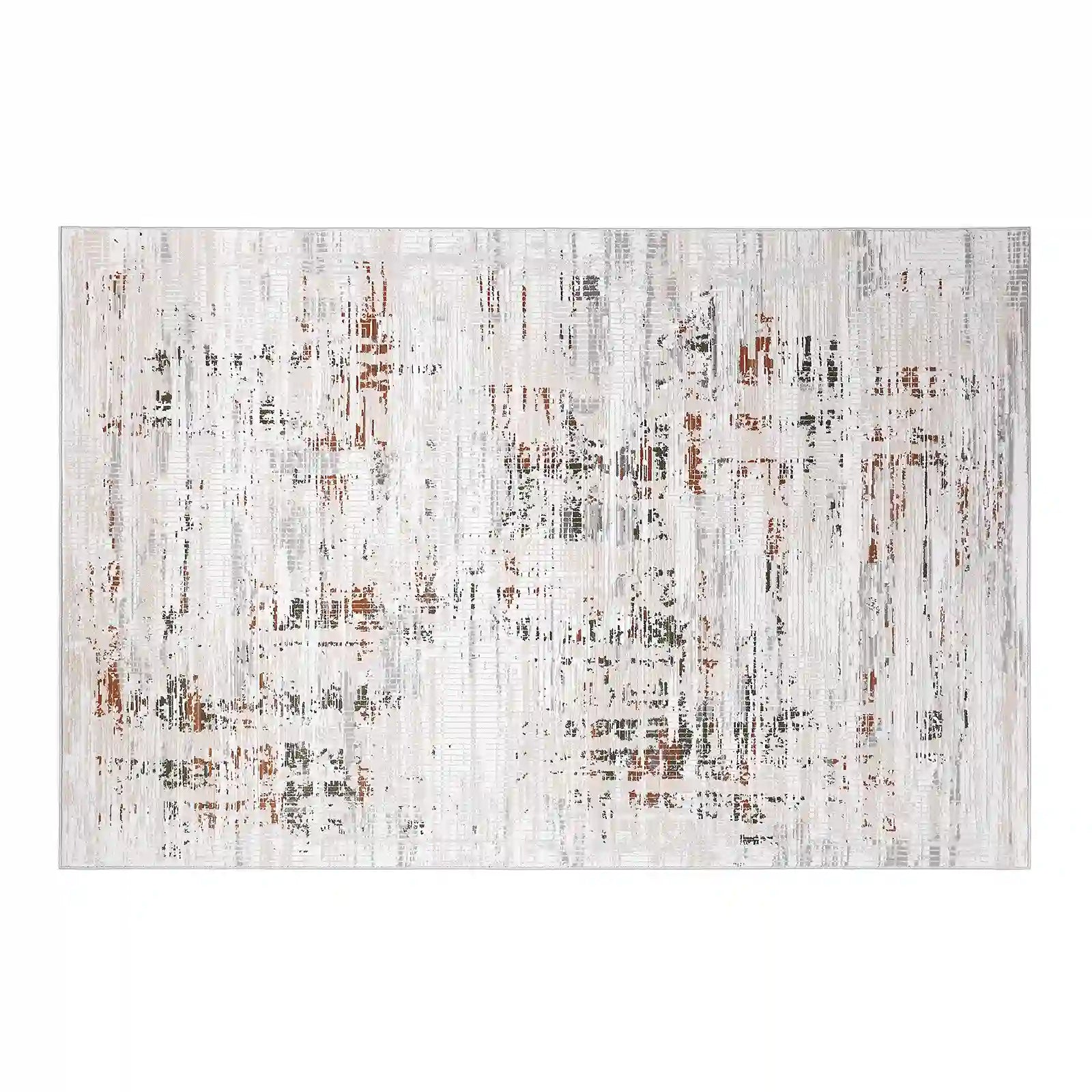 Tapis d'intérieur abstrait Meilade avec texture superposée, aux tons neutres, style simple et décontracté, effet usé