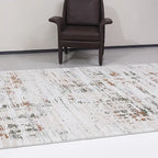 Tapis d'intérieur abstrait Meilade avec texture superposée, aux tons neutres, style simple et décontracté, effet usé