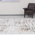 Tapis d'intérieur abstrait Meilade avec texture superposée, aux tons neutres, style simple et décontracté, effet usé
