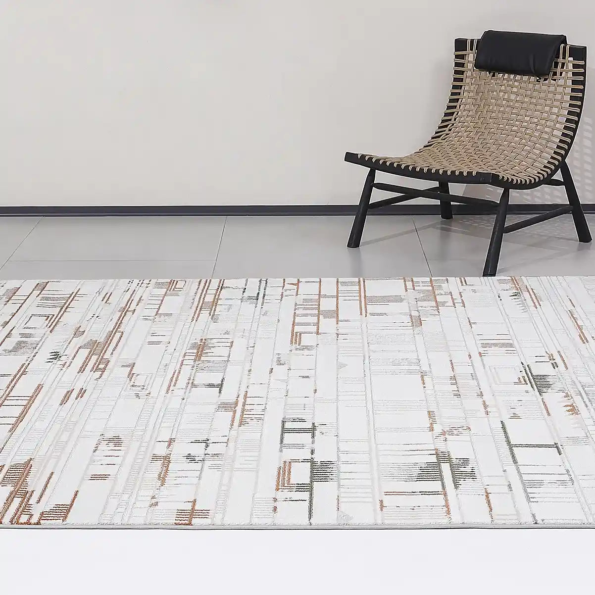 Melade Architectural Lines Zeitgenössischer Teppich in neutralen Farben – Minimalistischer Teppich mit Sinn für Ordnung im modernen architektonischen Linienstil