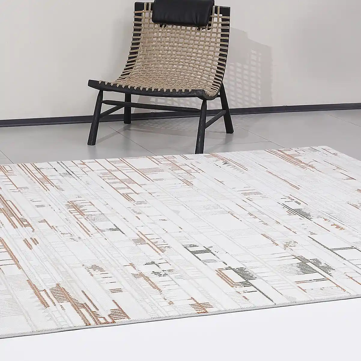 Melade Architectural Lines Zeitgenössischer Teppich in neutralen Farben – Minimalistischer Teppich mit Sinn für Ordnung im modernen architektonischen Linienstil