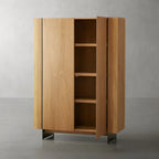 Mihaela Oil-Finishing Process Tall Display Cabinet Oak Wood Living Entrance Cabinet