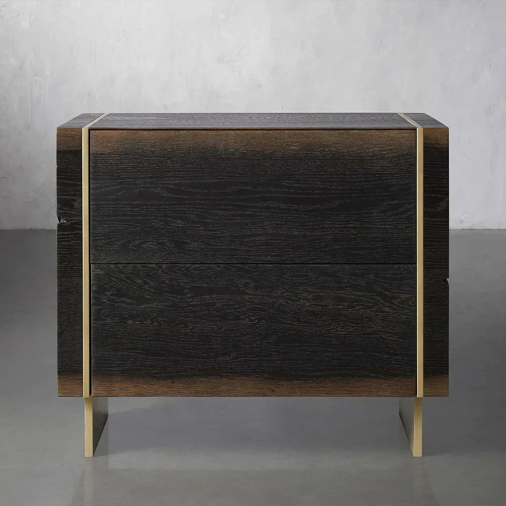 Mihaela Wood Closed Nightstand Retro Oak Nightside Table with One-Drawer Cabinet Barrel Inspired