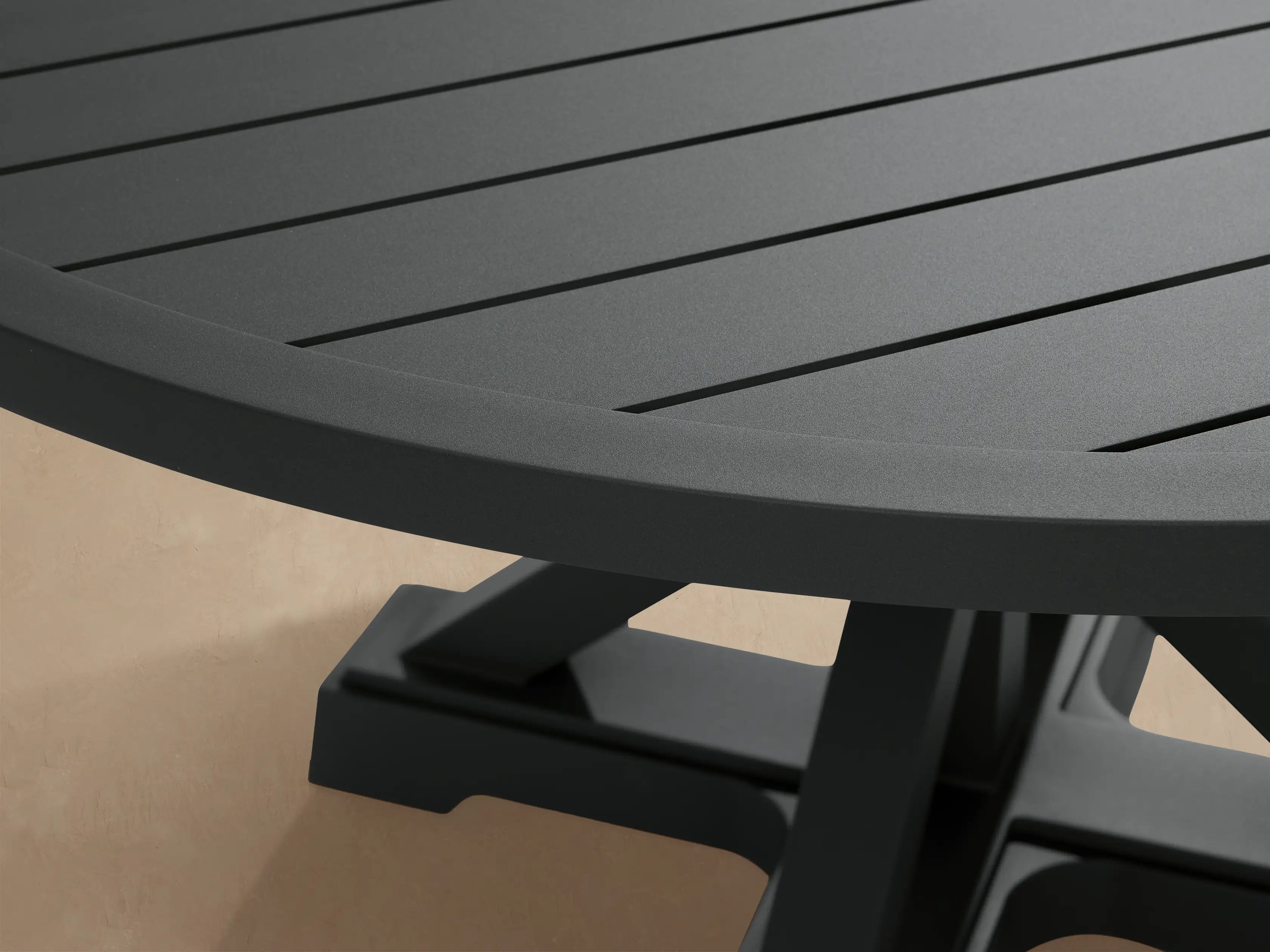 Montego Outdoor Aluminum Round Dining Table with X-Base Slatted Top Black Dining Table