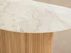 Beaumont Outdoor Teak Dining Table with Stone Top Modern Curved Dining Table