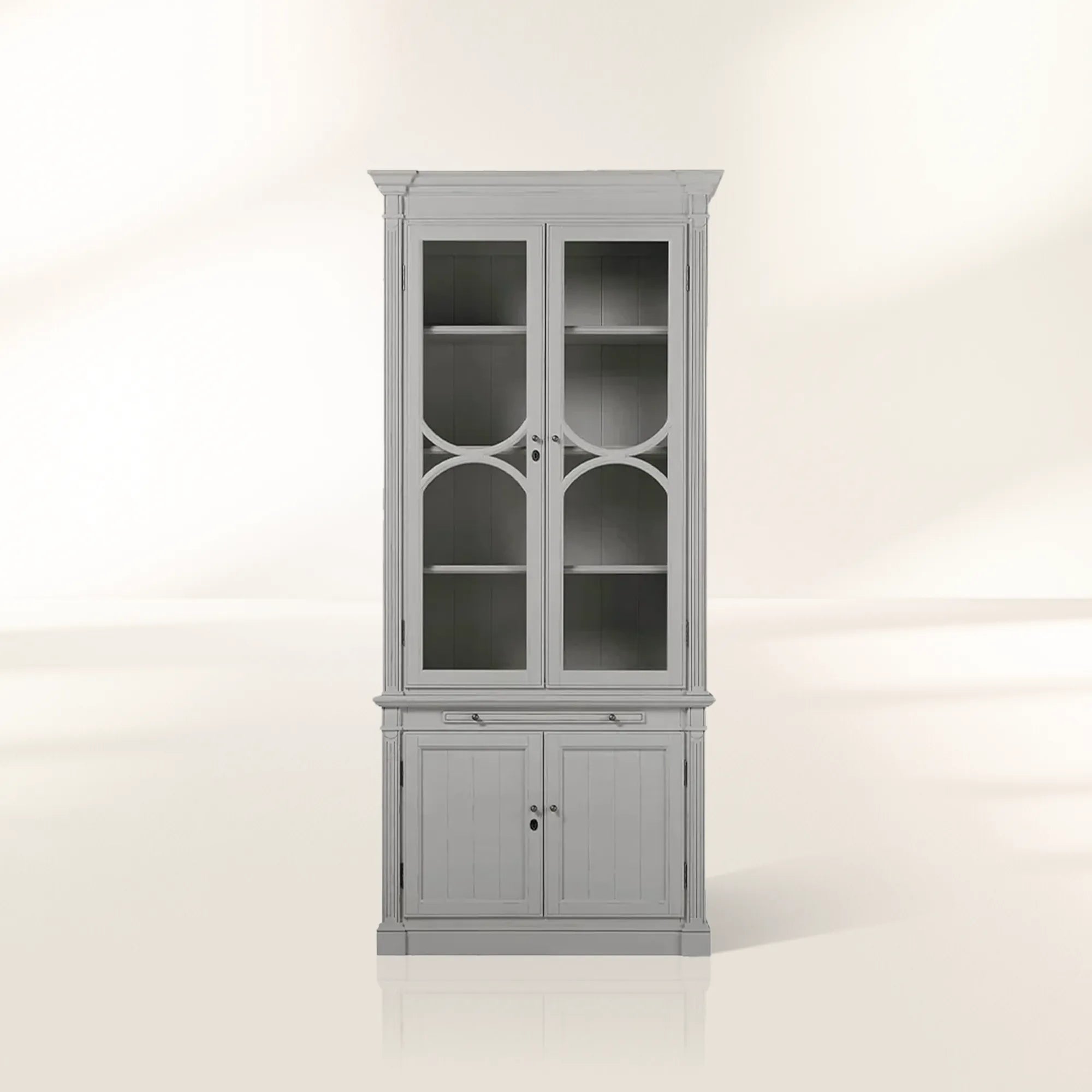 Modulare Vitrine mit Glasfront aus Pappelholz, Bücherregal für den Wohnbereich, Hochschrank aus Pappelholz