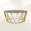 Luxury Round Coffee Table with Sculptural Brass Base Center Tea Table