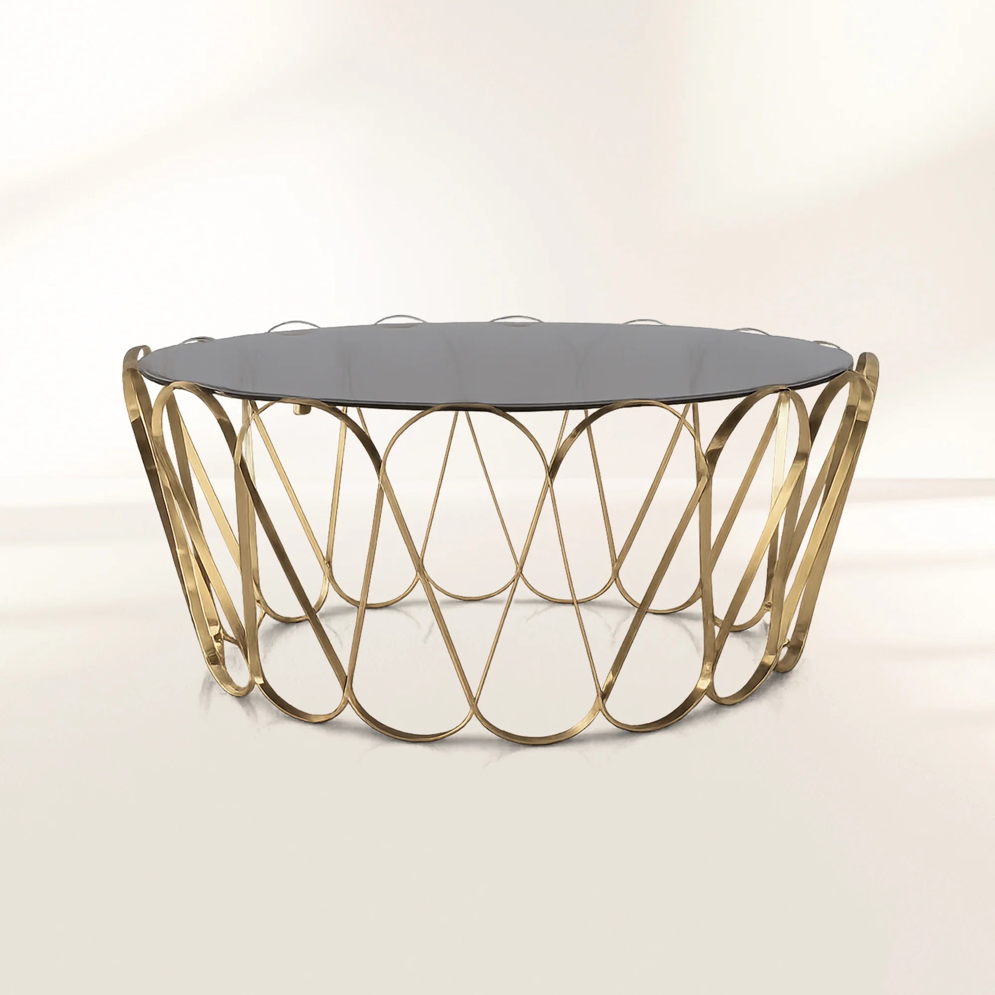 Luxury Round Coffee Table with Sculptural Brass Base Center Tea Table